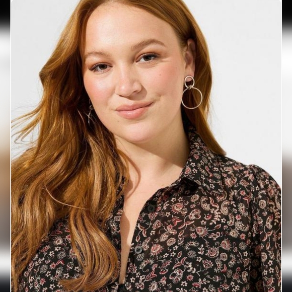 Festi Tissue Weight Chiffon Button Front Puff Sleeve SZ 1X - Picture 3 of 11